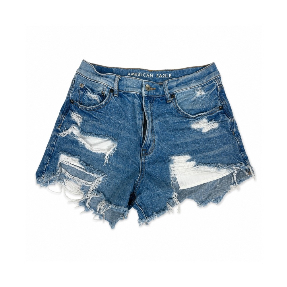 American Eagle Womens Distressed Denim Shorts Medium Wash High Rise Size 4